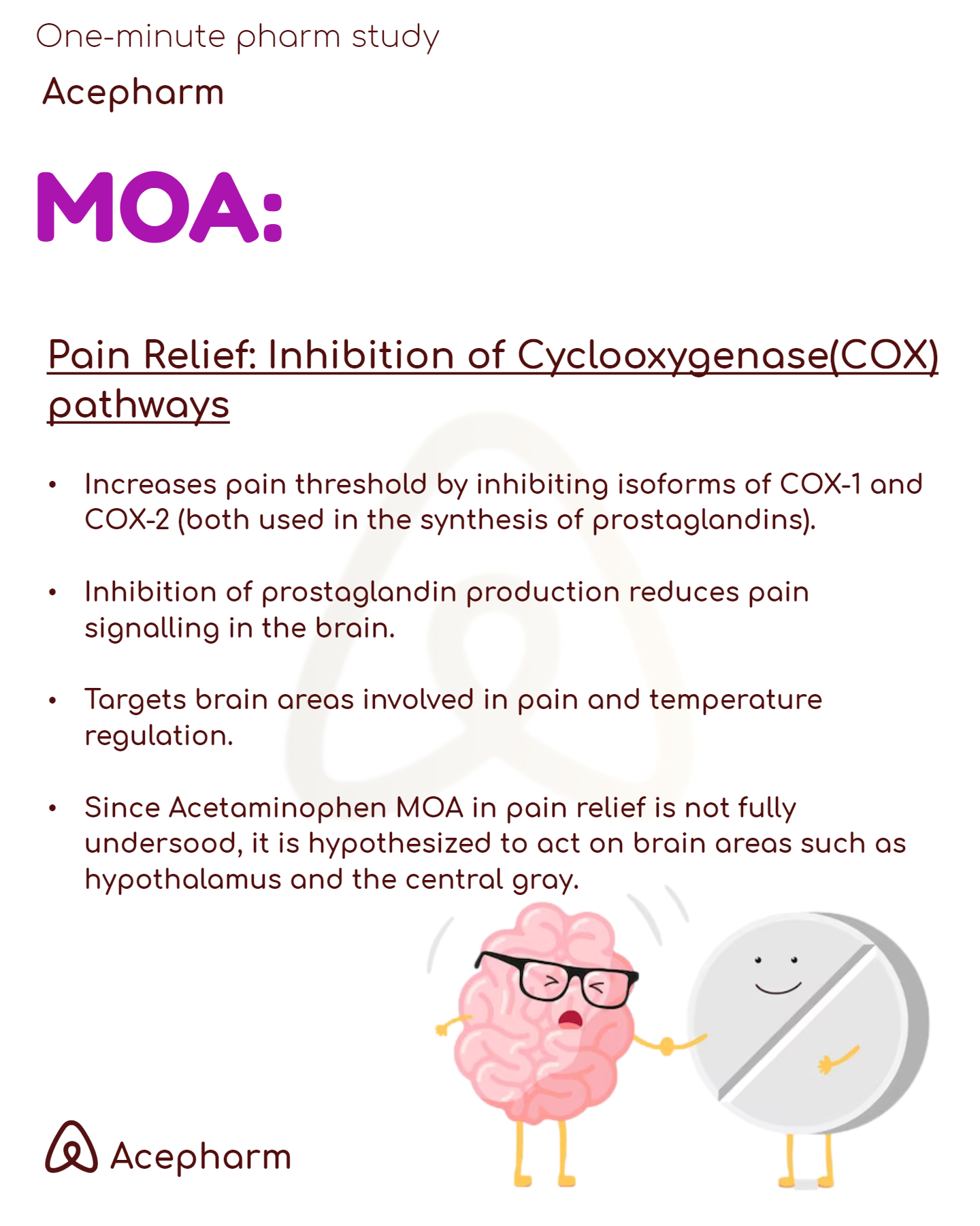 Acetaminophen pain relief mechanism quick sheet