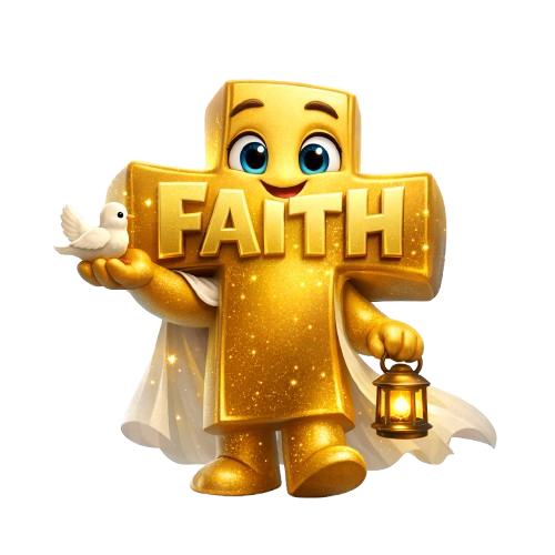 Faith character holding a dove and lantern